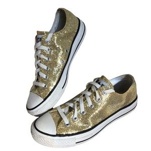 Converse All Star Party Ox Champagne Gold Glittered Low Tops Women’s Size 8